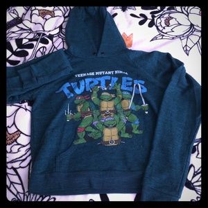 Marled Teal TMNT Cropped Hoodie